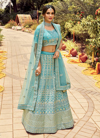 Beautiful Aqua Blue Gotta Patti Embroidered Wedding Lehenga Choli