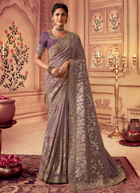 Beautiful Purple Golden Sequence Embroidered Wedding Saree