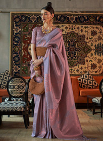 Beautiful Lavender Zari Weaved Jacquard Silk Saree