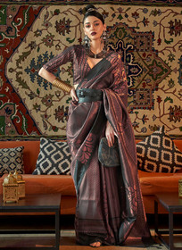 Beautiful Maroon Zari Weaved Jacquard Silk Saree