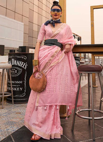 Beautiful Pink Zari Weaved Handloom Viscose Silk Saree