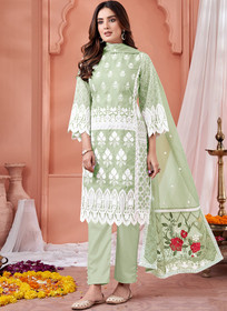 Beautiful Light Green Phulkari Embroidery Pakistani Pant Suit