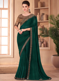 Beautiful Green Sequence Embroidery Traditional Wedding Saree