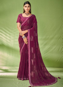 Beautiful Magenta Designer Georgette Embroidered Festive Saree