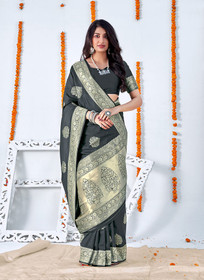 Beautiful Slate Black Embellished Banarasi Silk Saree