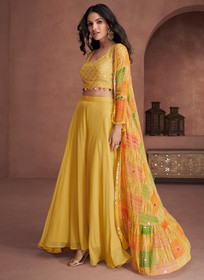 Beautiful Yellow Sequence Embroidery Jacket Style Palazzo Suit