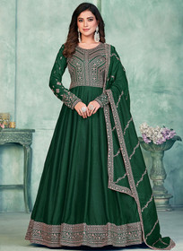 Beautiful Green Embroidery Traditional Silk Anarkali Suit