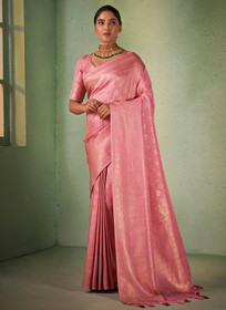 Beautiful Light Pink Brocade Detailed Kanjivaram Silk Saree