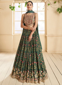 Beautiful Dark Green Handwork Embroidery Wedding Lehenga Choli