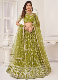 Beautiful Lime Green Traditional Embroidered Wedding Lehenga Choli