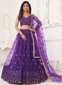 Beautiful Deep Purple Traditional Embroidered Wedding Lehenga Choli