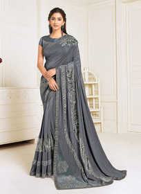 Beautiful Grey Sequence Embroidered Designer Saree