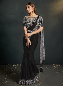 Beautiful Black Sequence And Appliqu Embroidery Wedding Saree