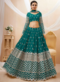 Beautiful Green Mirror Work Embroidery Wedding Lehenga Choli