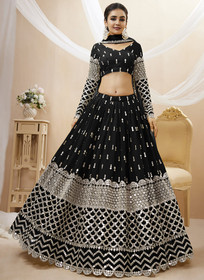 Beautiful Black Mirror Work Embroidery Wedding Lehenga Choli