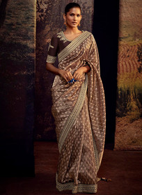 Beautiful Brown Two Tone Embroidered Organza Silk Saree