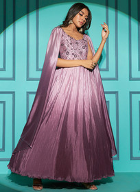 Beautiful Lavender Sequence Embroidery Ombr Kalidar Anarkali Gown