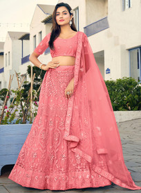 Beautiful Pink Mirror Work Embroidery Designer Lehenga Choli