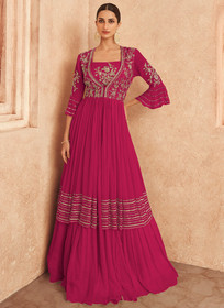 Beautiful Hot Pink Embroidery Jacket Style Traditional Lehenga Choli