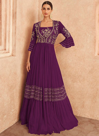 Beautiful Purple Embroidery Jacket Style Traditional Lehenga Choli