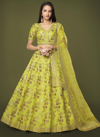 Beautiful Lime Green Sequence Embroidery Festive Lehenga Choli