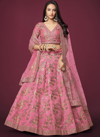 Beautiful Pink Sequence Embroidery Festive Lehenga Choli