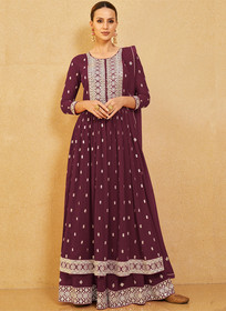 Beautiful Maroon Sequence Embroidery High Slit Palazzo Suit