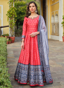 Beautiful Red And Blue Khatli Embroidered Traditional Anarkali Gown8