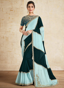 Beautiful Turquoise Embroidered Traditional Wedding Saree45