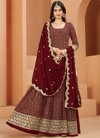 Beautiful Red Mirror Work Embroidery Wedding Anarkali Suit68