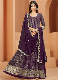 Beautiful Purple Mirror Work Embroidery Wedding Anarkali Suit70