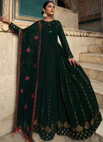 Beautiful Dark Green Sequence Embroidery Wedding Anarkali Suit77