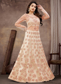 Beautiful Beige Multi Embroidery Wedding Anarkali Lehenga85