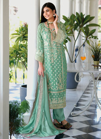 Beautiful Green Embroidery Traditional Pant Style Suit93