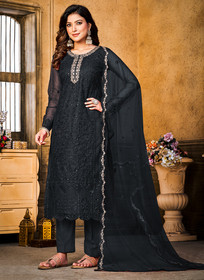 Beautiful Black Resham Thread And Sequence Embroidery Pant Style Suit99