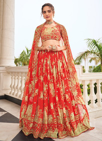 Beautiful Red Sequence Embroidery Floral Printed Lehenga Choli107