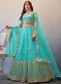 Beautiful Sky Blue Mirror And Sequence Embroidery Wedding Lehenga Choli108