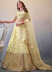 Beautiful Yellow Mirror And Sequence Embroidery Wedding Lehenga Choli109