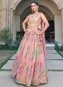 Beautiful Pink Multicoloured Mirror Work Embroidery Lehenga Choli116