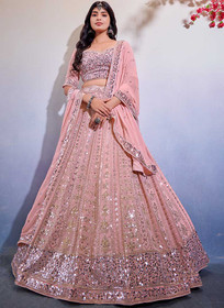 Beautiful Light Pink Sequence Embroidery Wedding Lehenga Choli118