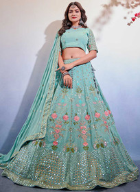 Beautiful Teal Blue Sequence Embroidery Wedding Lehenga Choli119