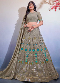 Beautiful Olive Green Sequence Embroidery Wedding Lehenga Choli120