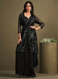 Beautiful Black Sequence Embroidery Saree With Jacket