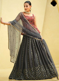 Beautiful Red And Grey Sequence Embroidery Lehenga Choli192