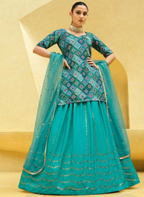 Beautiful Teal Blue Sequence Embroidery Lehenga Choli193