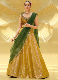 Beautiful Yellow And Green Sequence Embroidery Lehenga Choli194