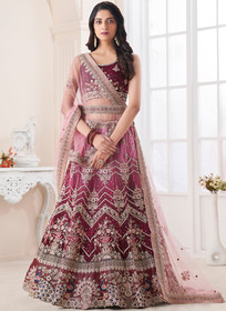 Beautiful Magenta Ombr Multi Embroidery Wedding Lehenga Choli With Belt195