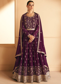 Beautiful Deep Wine Sequence Embroidery Wedding Anarkali Gown176