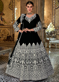 Beautiful Black Zari Embroidery Wedding Anarkali Gown148