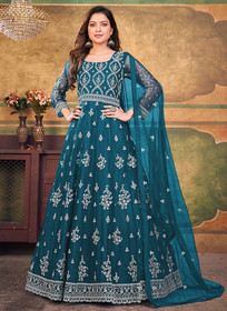 Beautiful Turquoise Embroidery Traditional Festive Anarkali Suit160